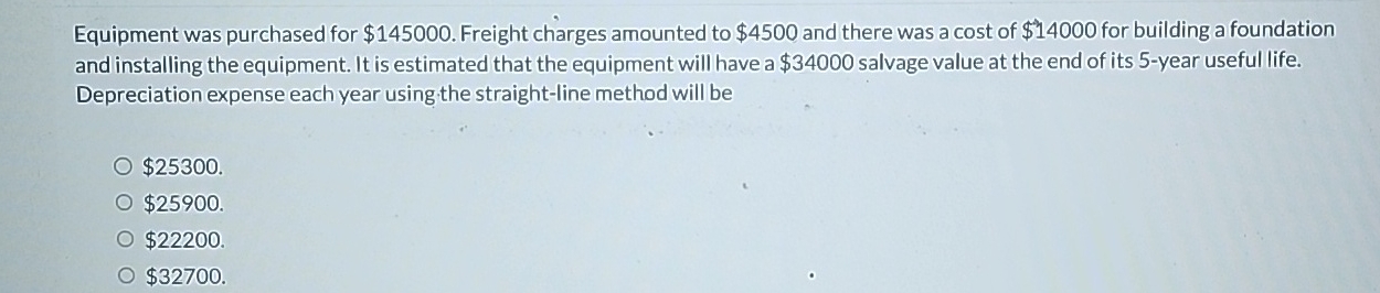 Equipment was purchased for $ 1 4 5 0 0 0 .