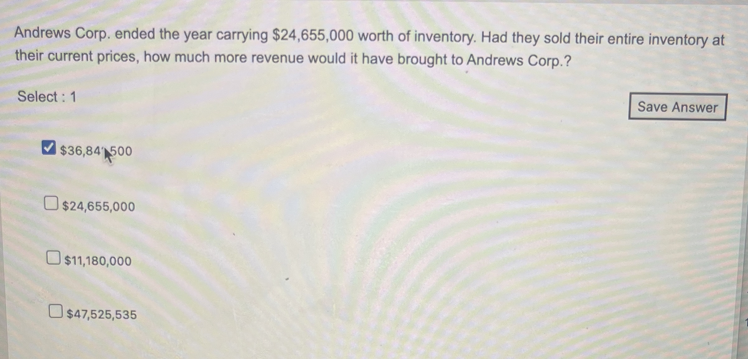 Andrews Corp. ended the year carrying $ 2 4 , 6 5