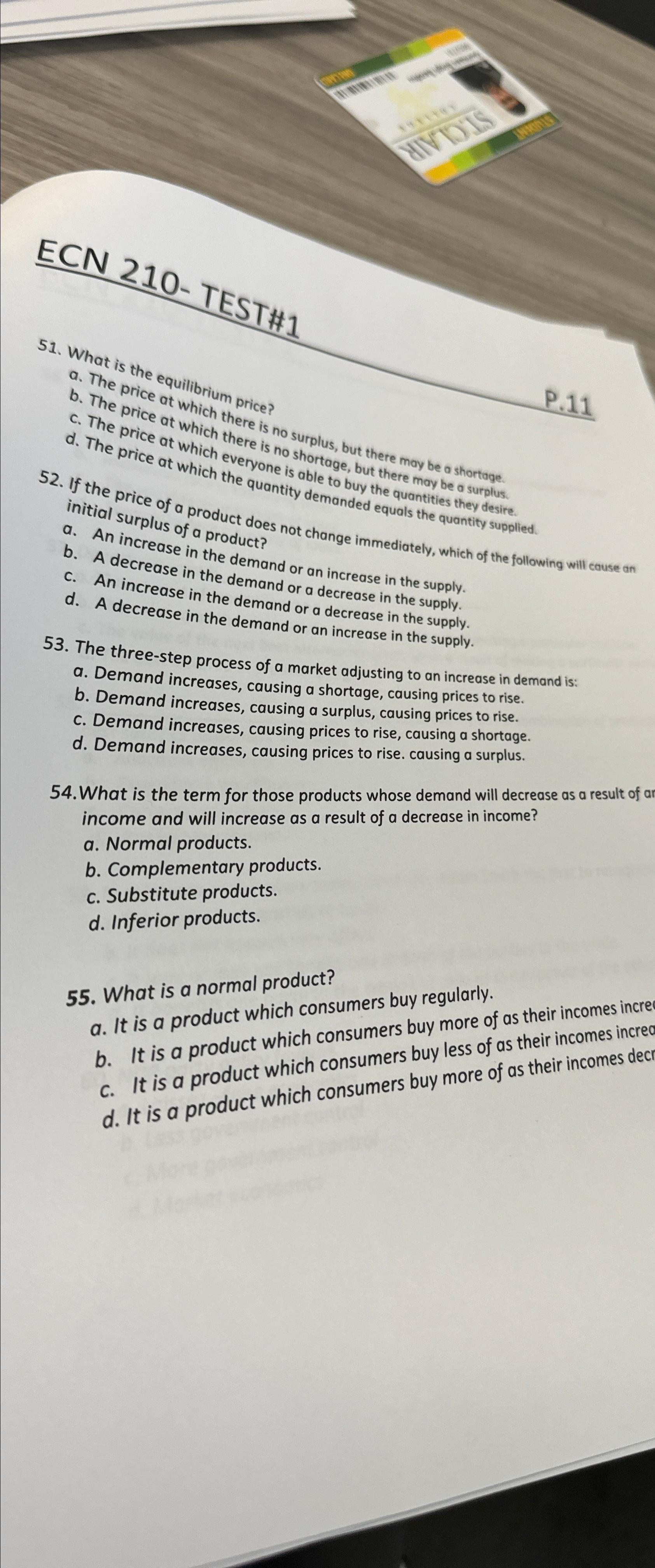 ECN 2 1 0 - TESTH 1 5 1 . What is the equilibrium