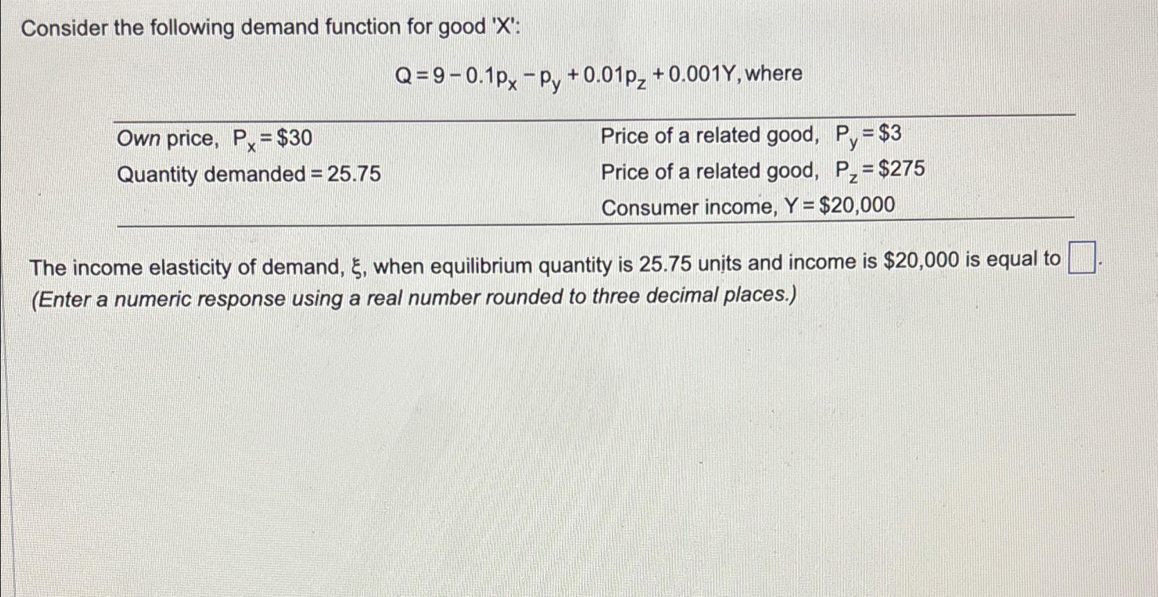 Consider the following demand function for good '