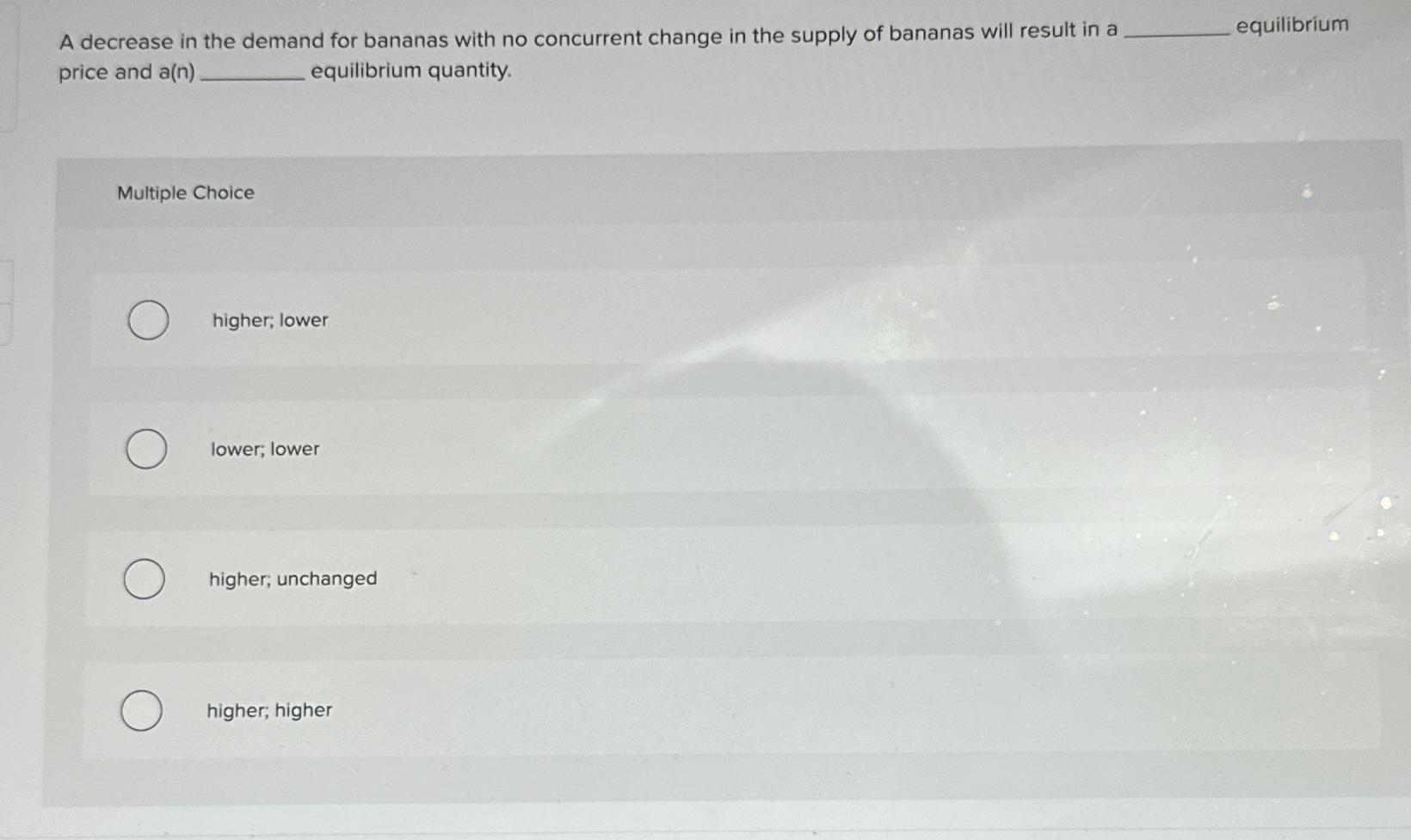 A decrease in the demand for bananas with no