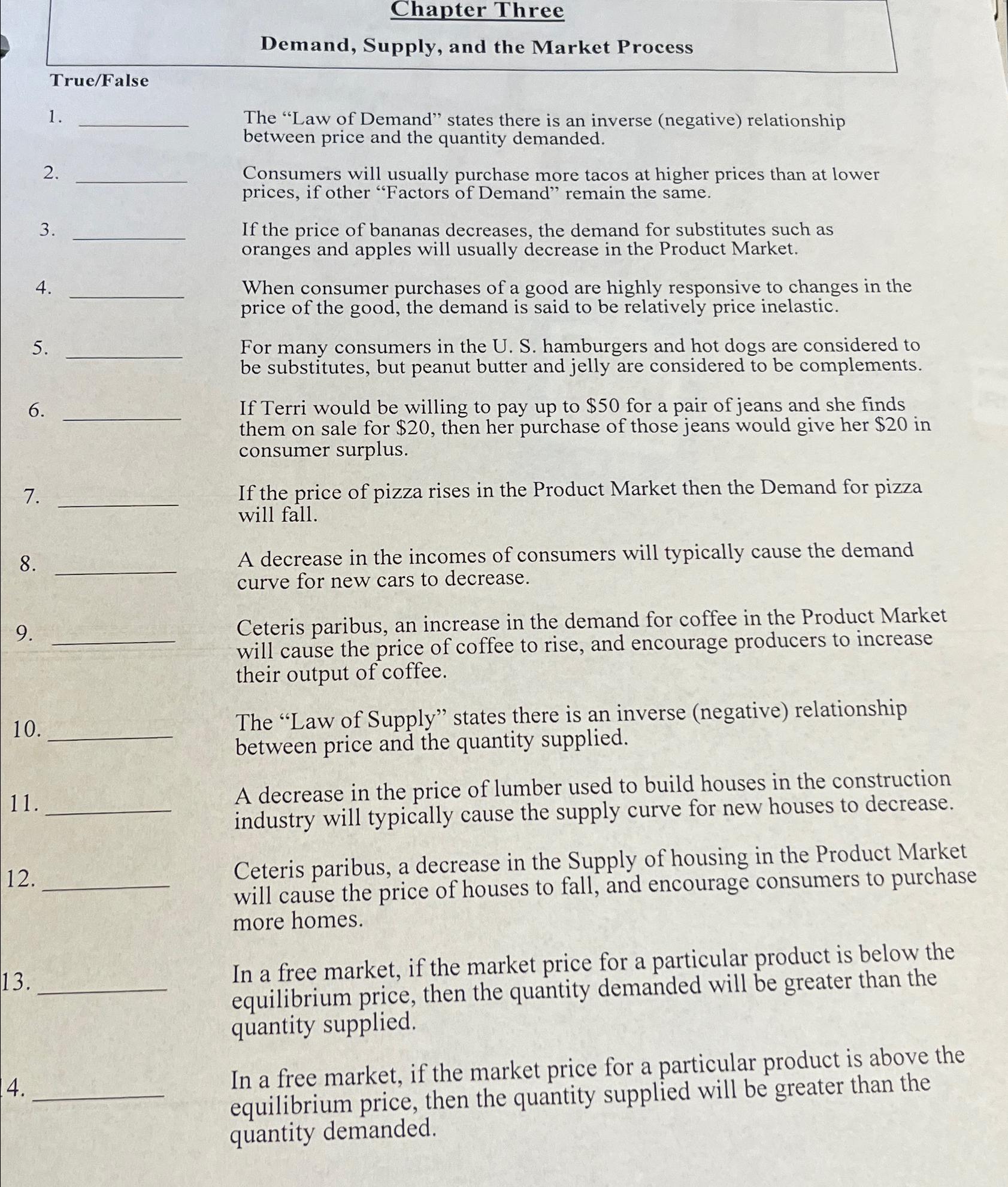 Chapter Three Demand, Supply, and the Market