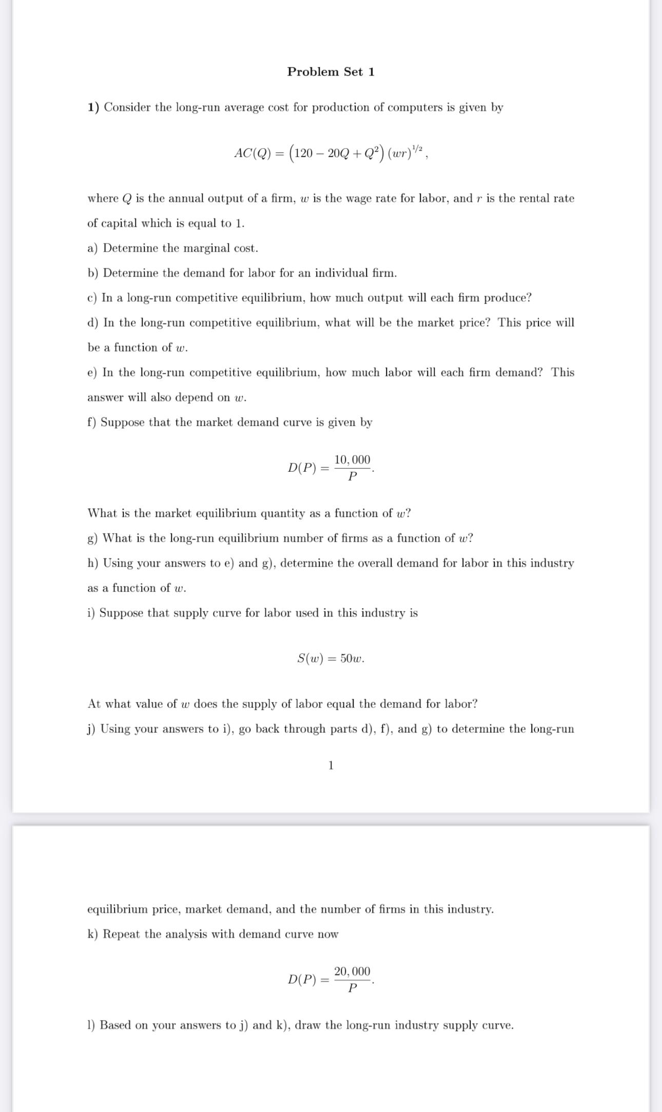 Problem Set 1 Consider the long - run average