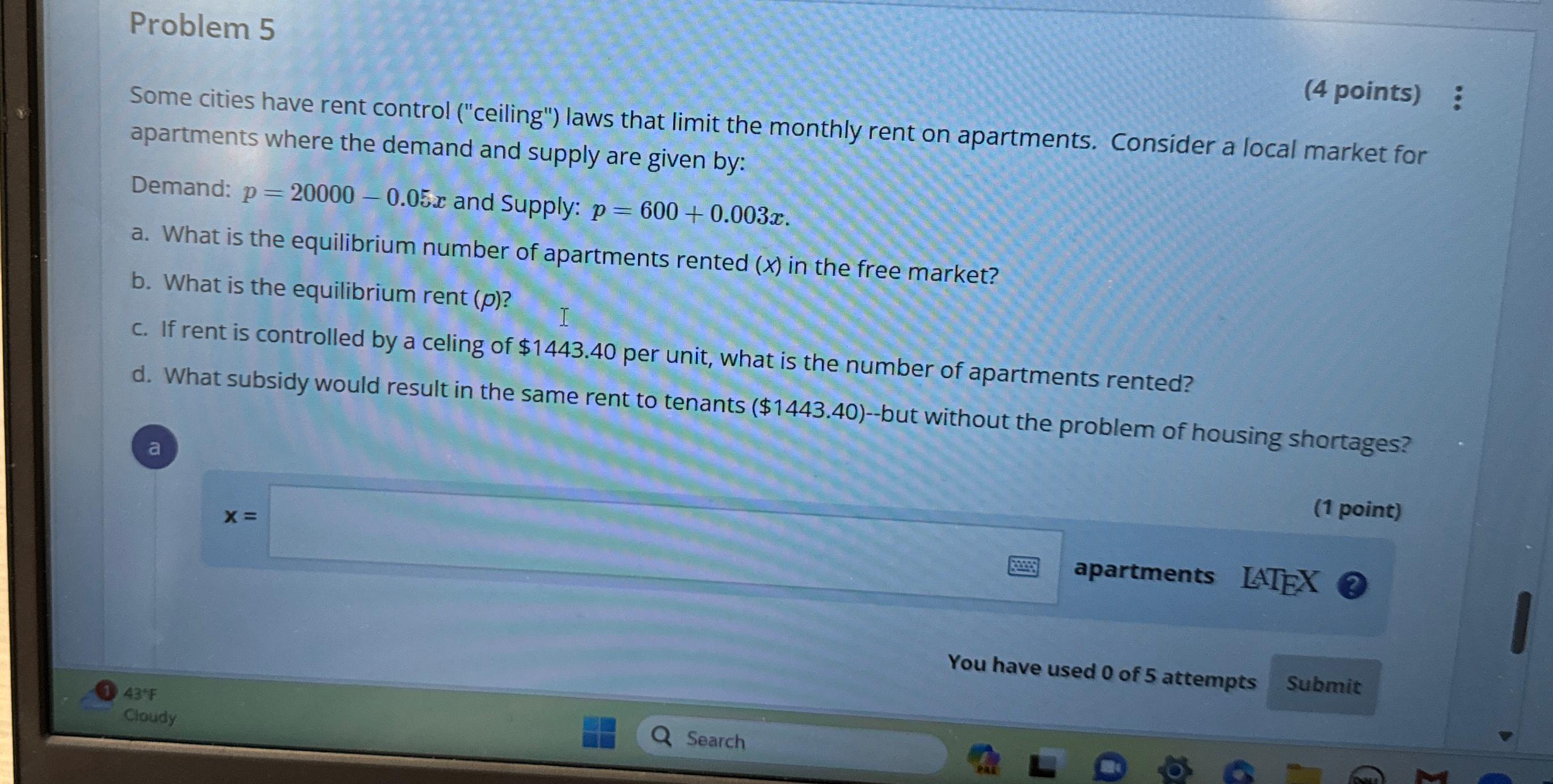Problem 5 ( 4 points ) Some cities have rent