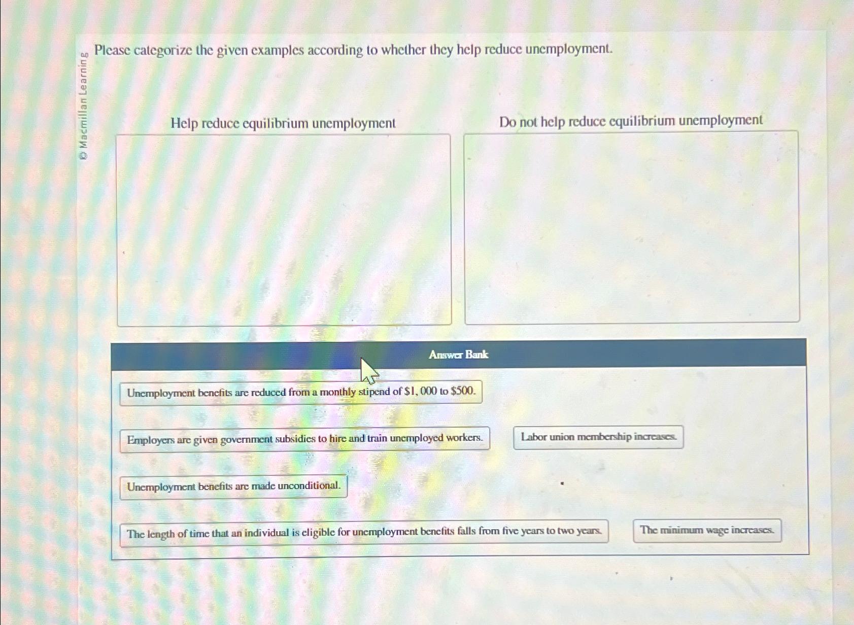 Please categorize the given examples according to