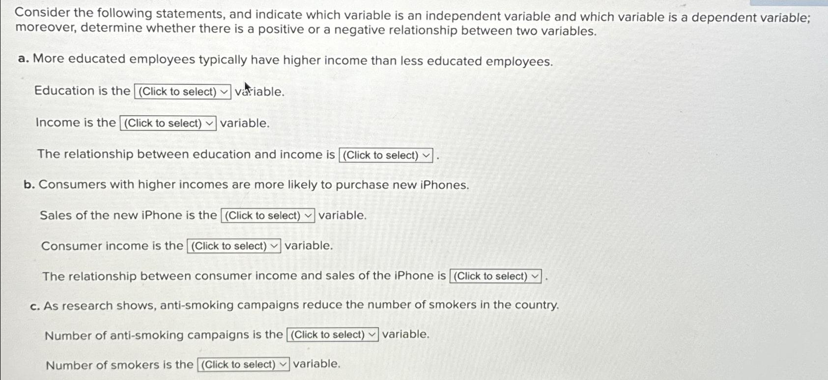 Consider the following statements, and indicate