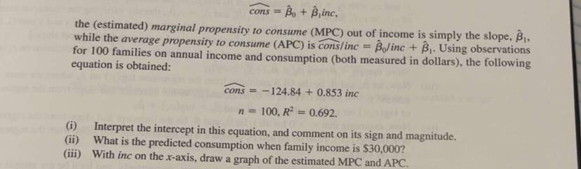 widehat ( cons ) = hat ( ) 0 + hat ( ) 1 inc, the