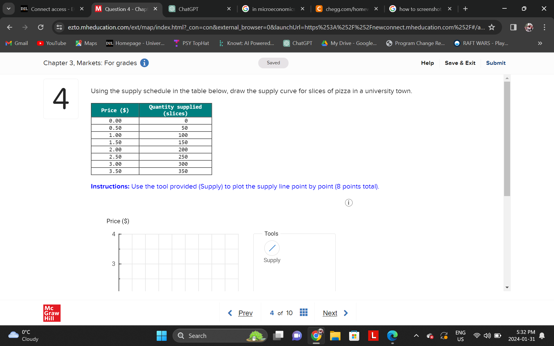 1 Using the supply schedule in the table below,