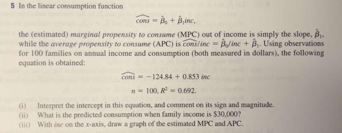 5 In the linear consumption function widehat (