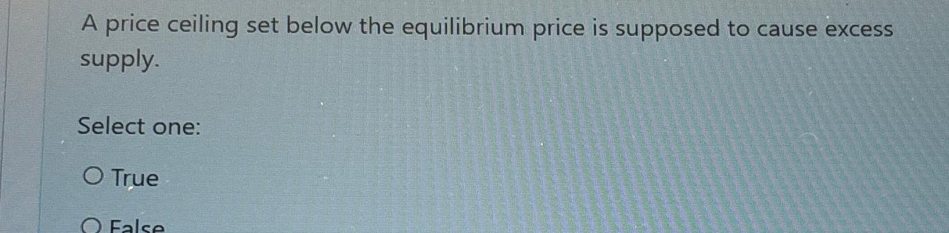 A price ceiling set below the equilibrium price