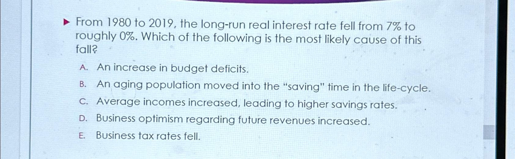 From 1 9 8 0 to 2 0 1 9 , the long - run real