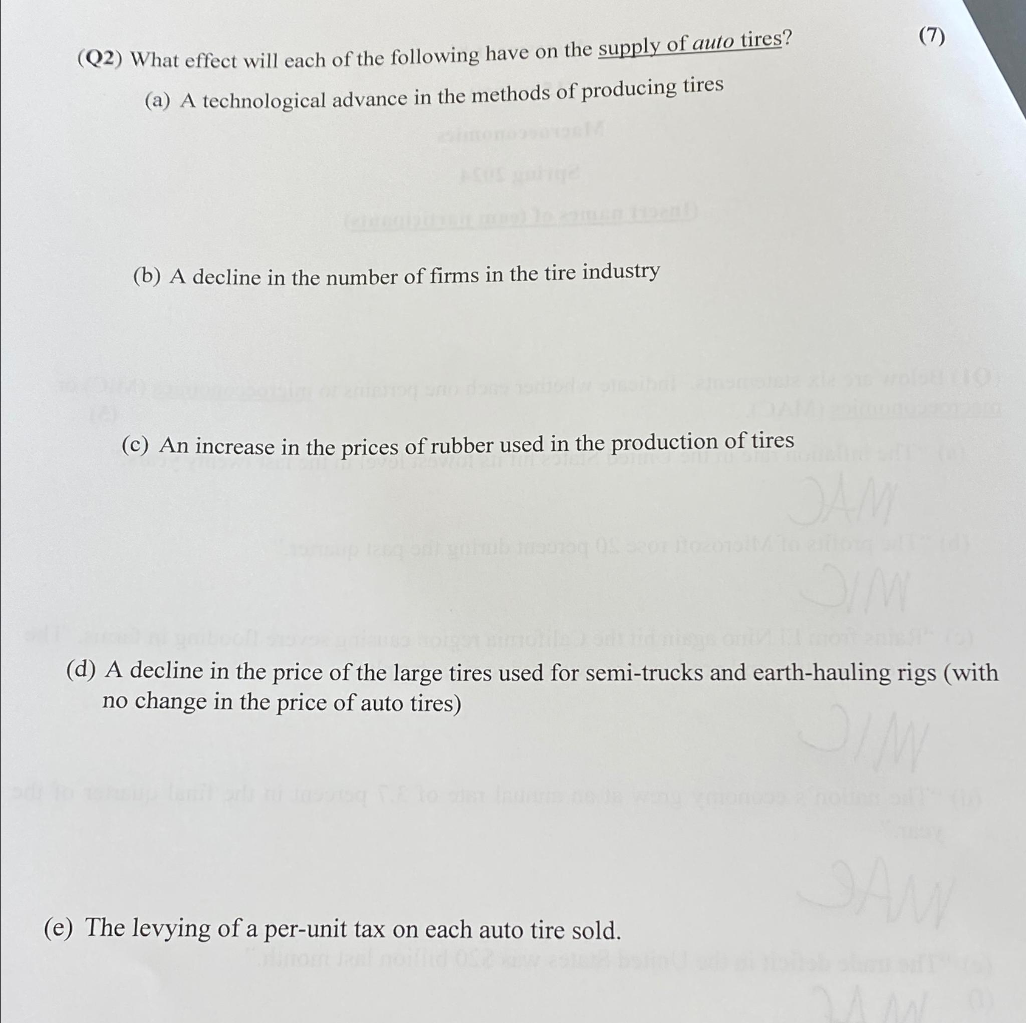 ( Q 2 ) What effect will each of the following