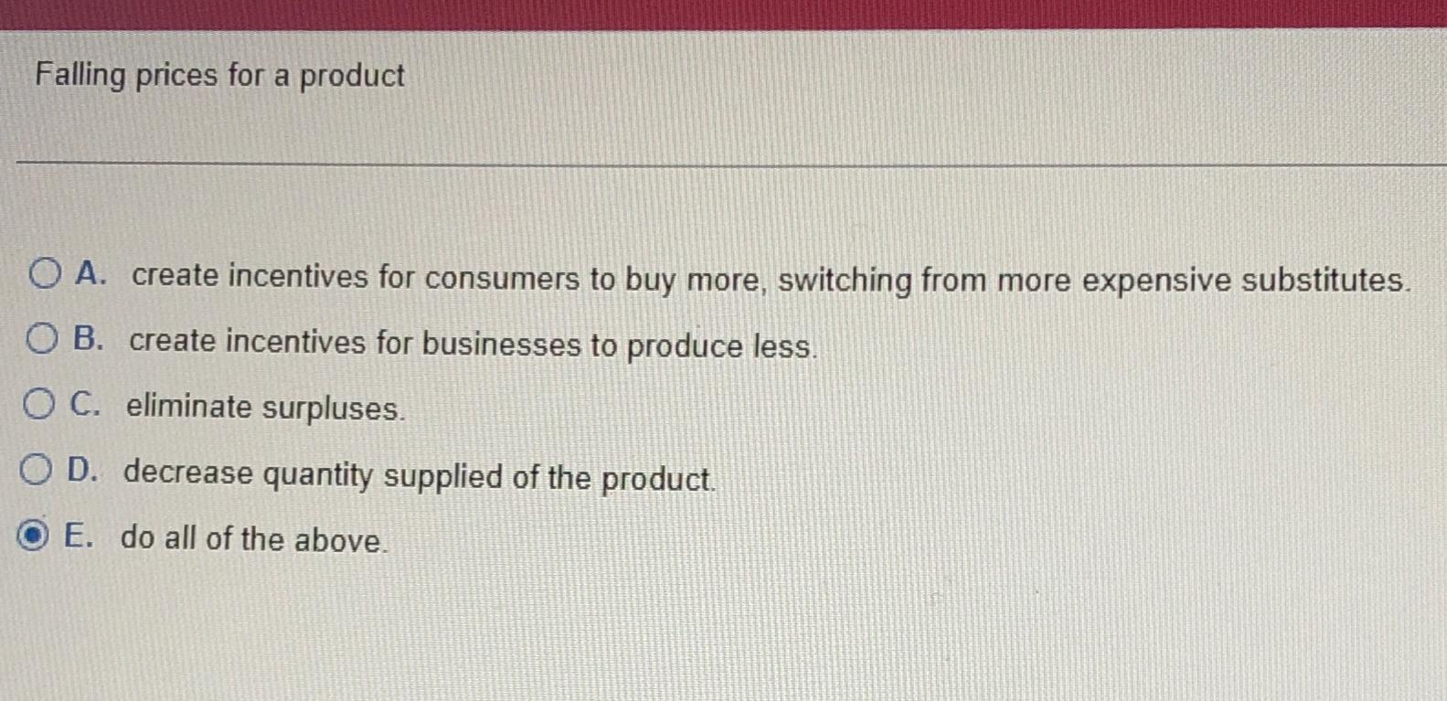 Falling prices for a product A . create