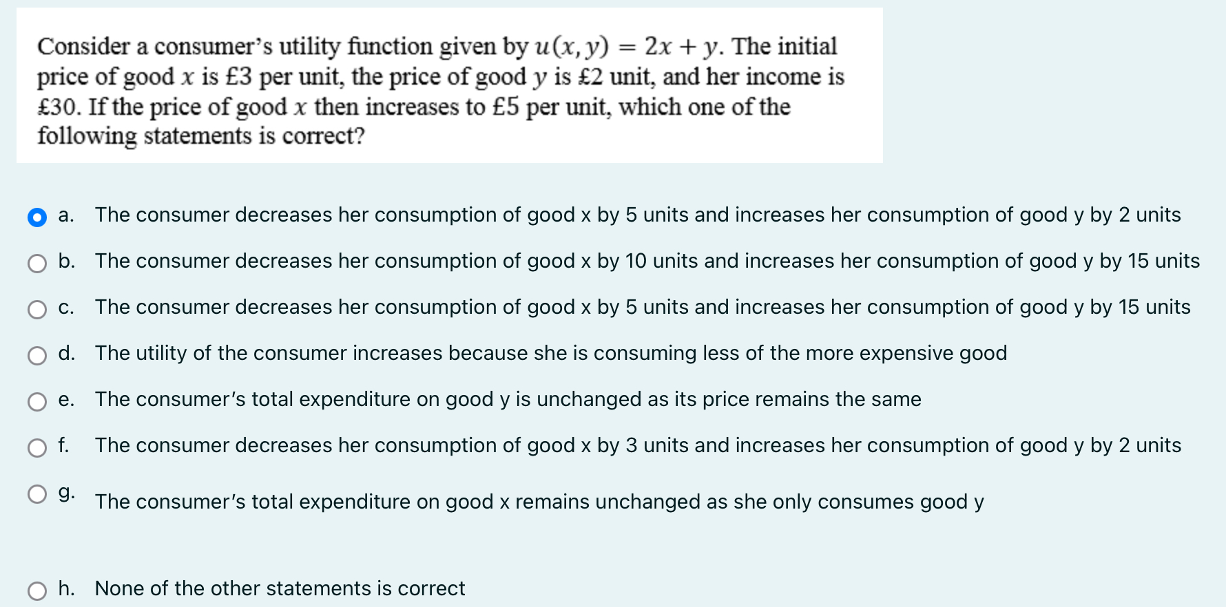 Consider a consumer's utility function given by u