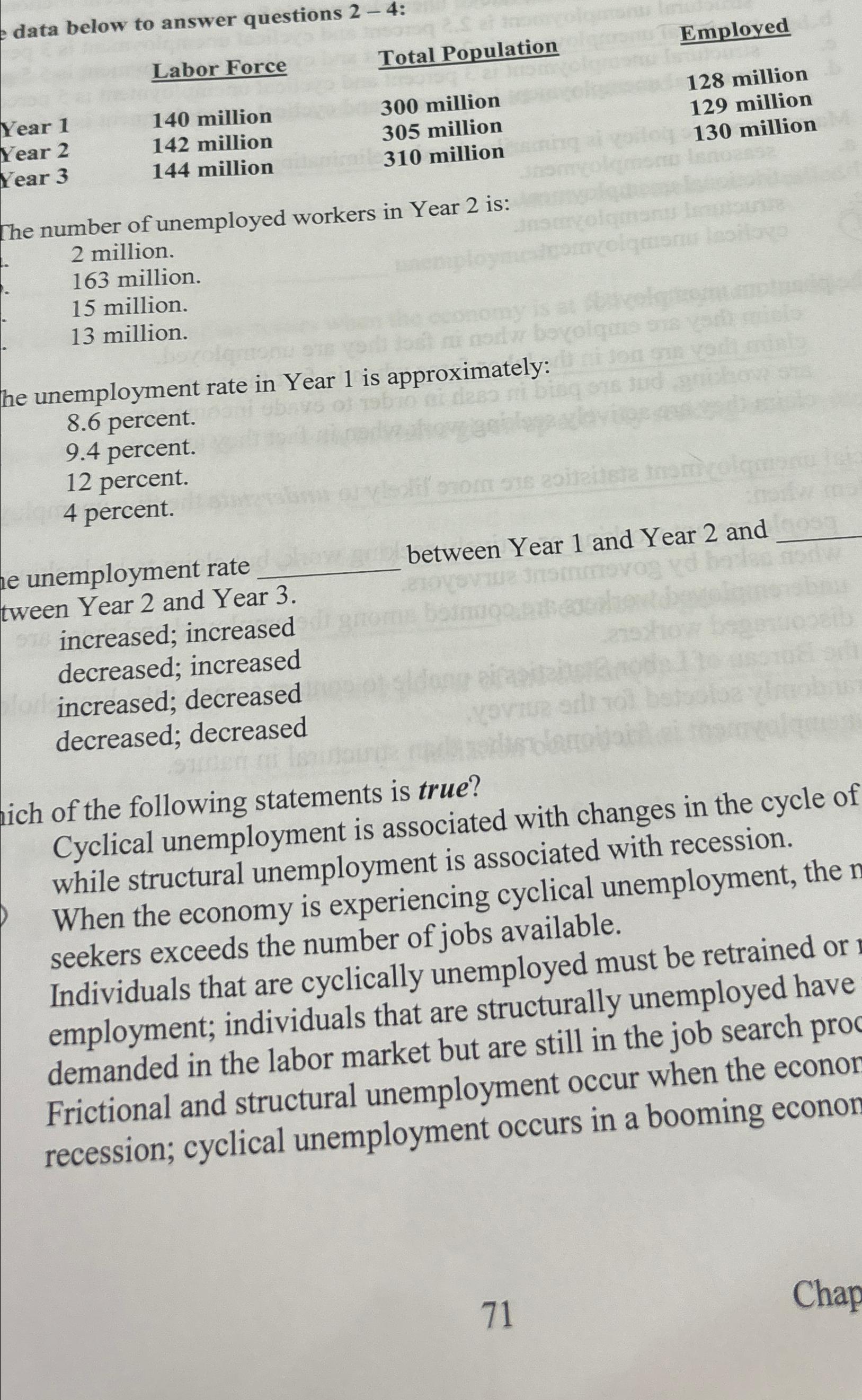 data below to answer questions 2 - 4 : The number