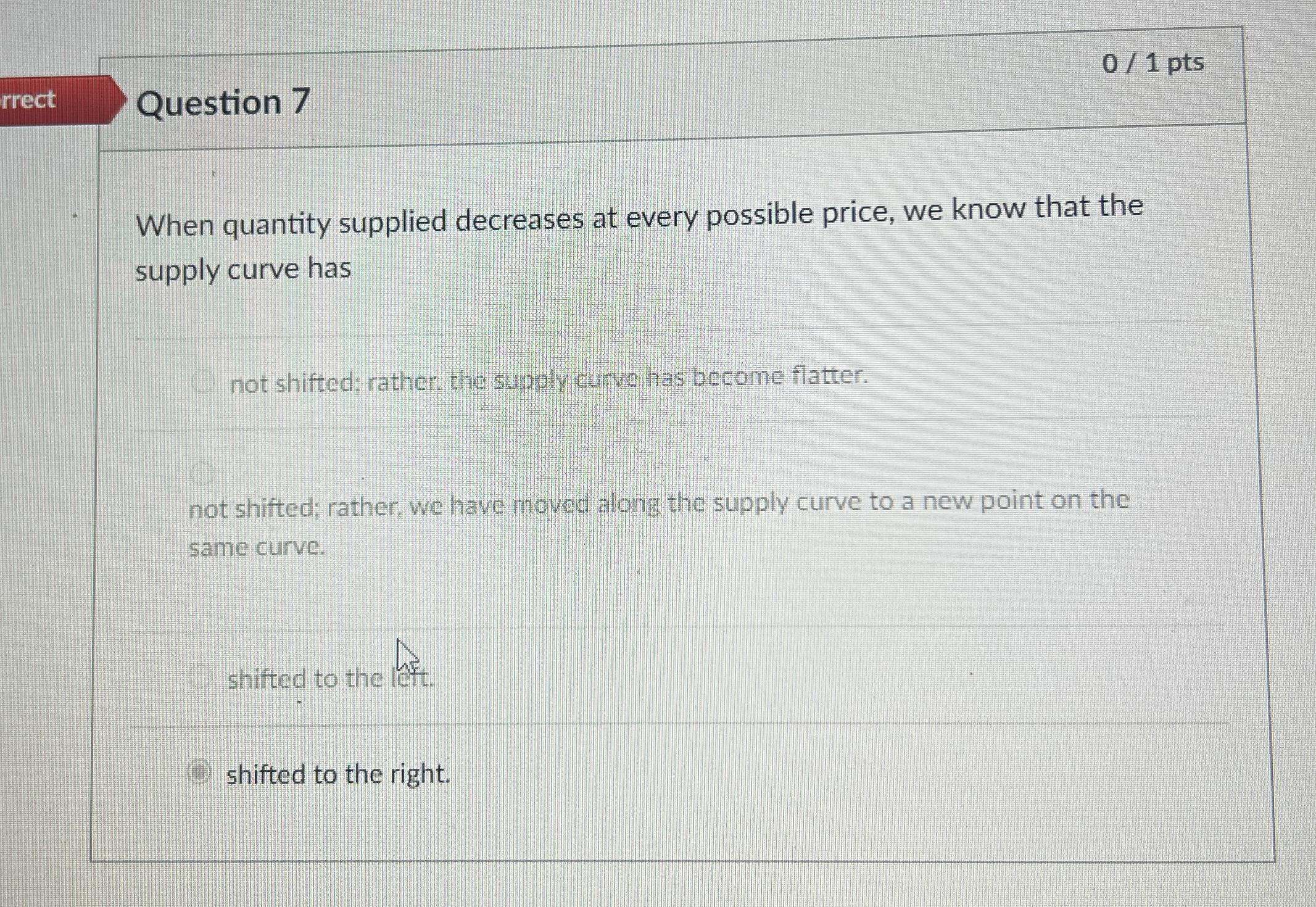 Question 7 0 1 pts When quantity supplied