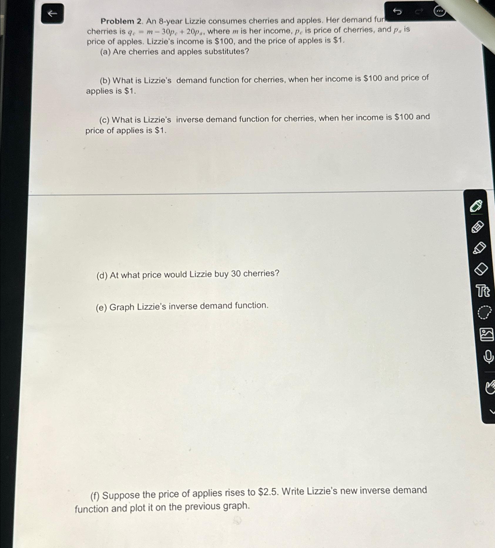 Problem 2 . An 8 - year Lizzie consumes cherries