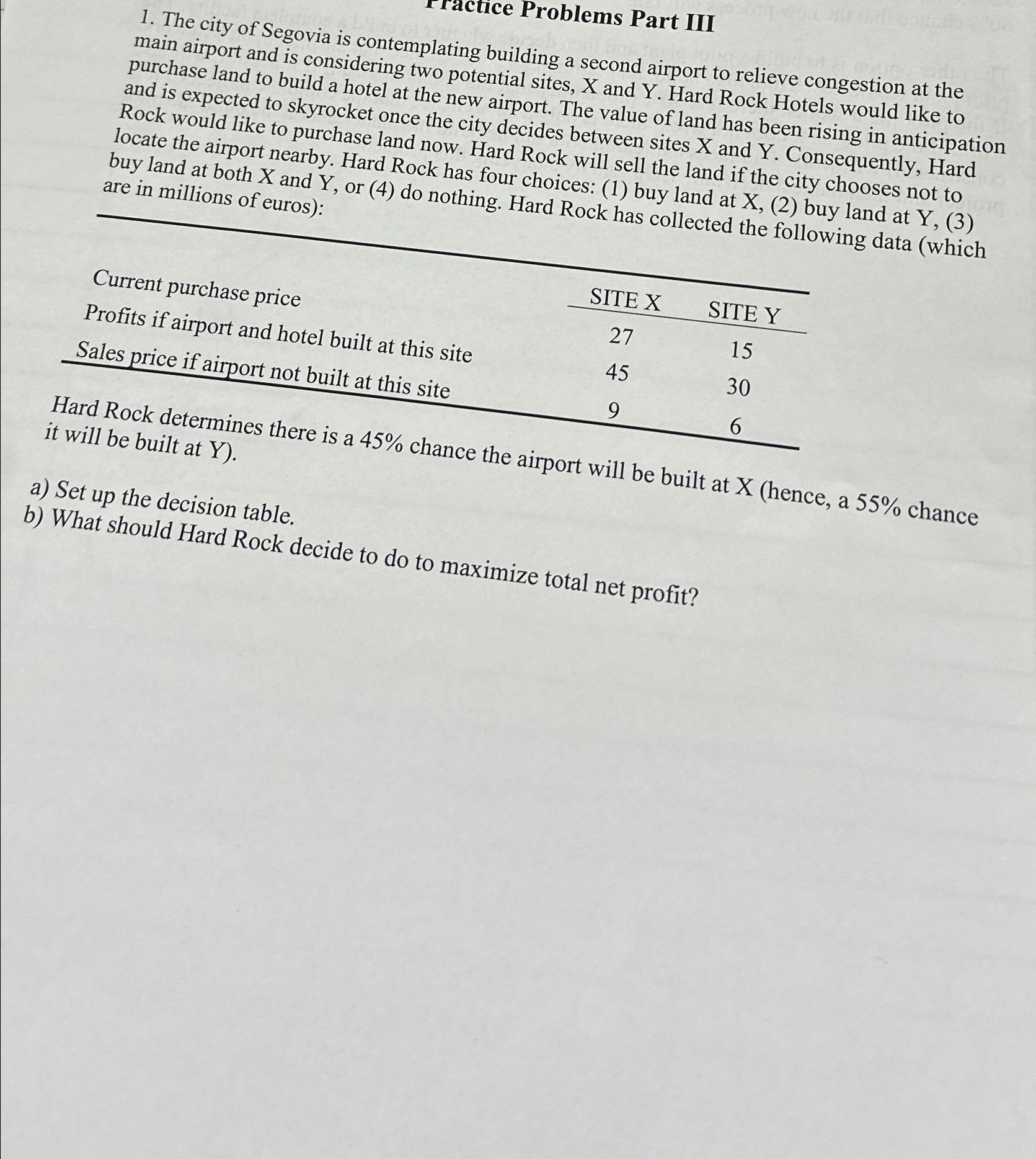 actice Problems Part III main airport and is