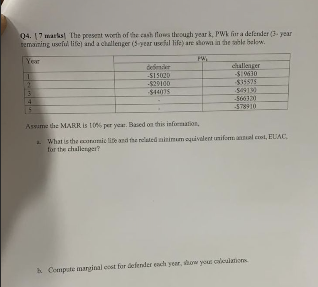 Q 4 . [ 7 marks ] The present worth of the cash