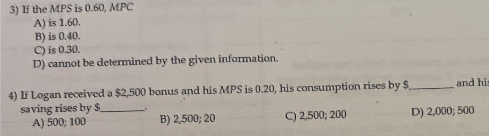 If the MPS is 0 . 6 0 , M P C A ) is 1 . 6 0 . B