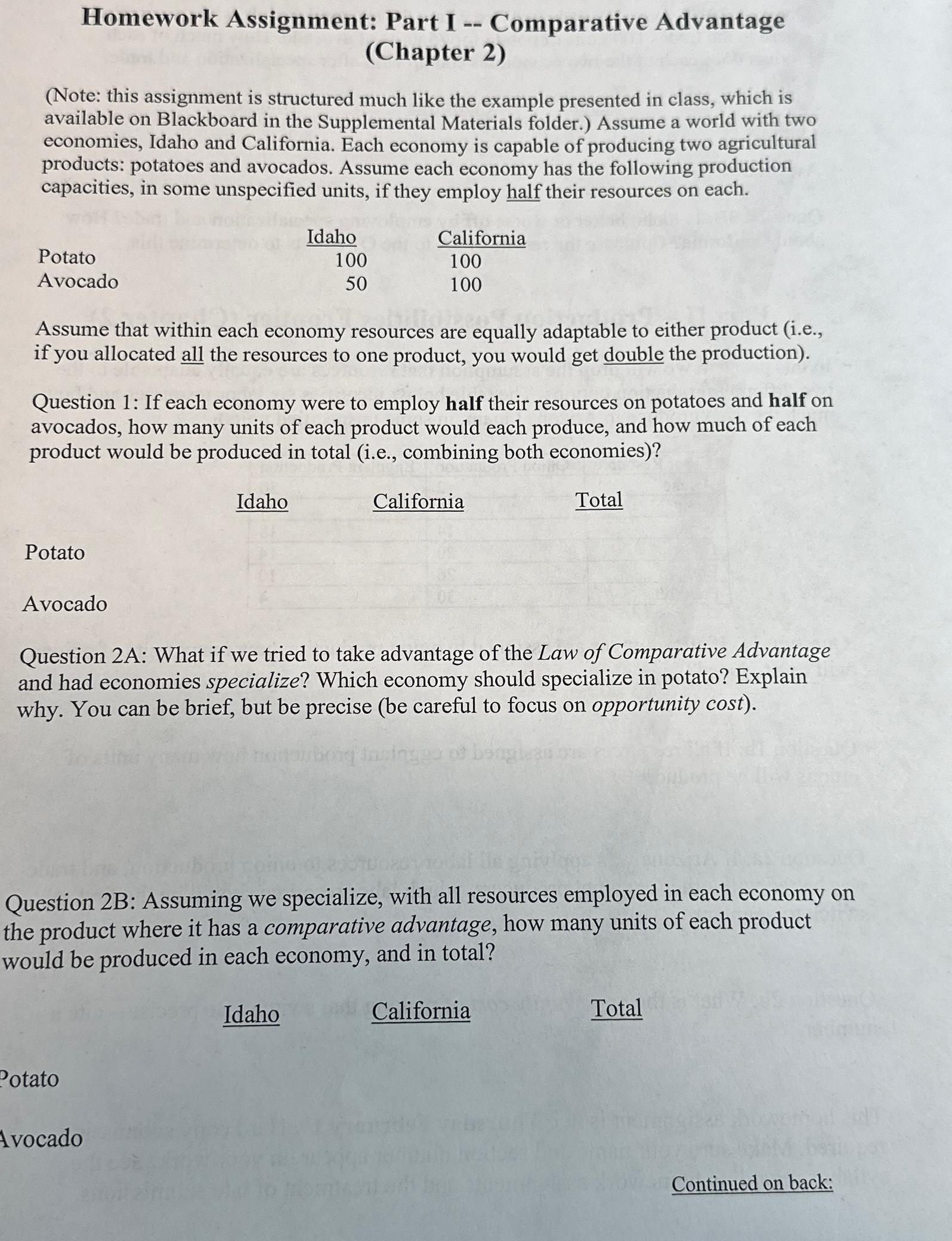 Homework Assignment: Part I - - Comparative