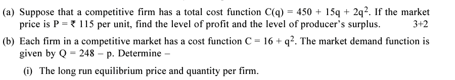 ( a ) Suppose that a competitive firm has a total