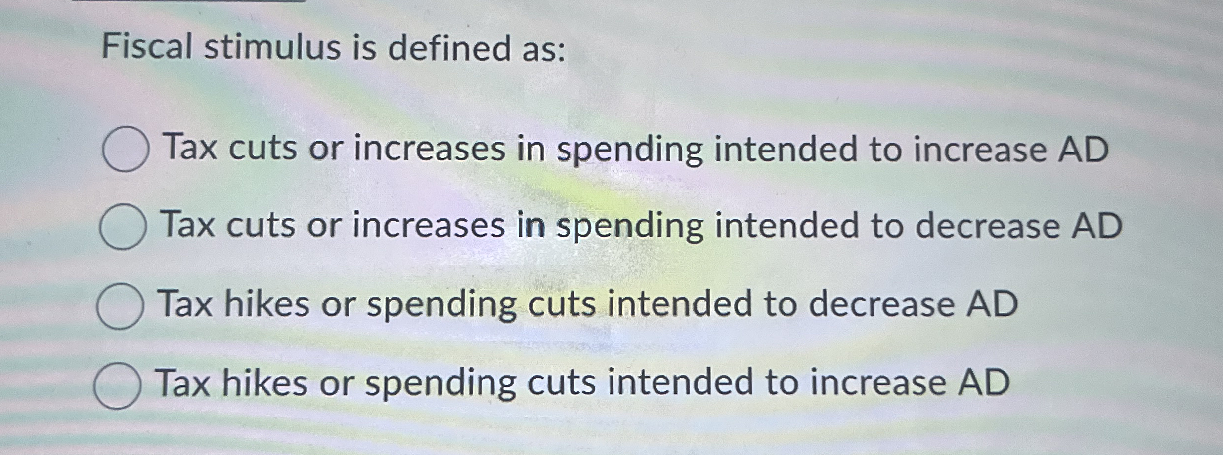 Fiscal stimulus is defined as: Tax cuts or