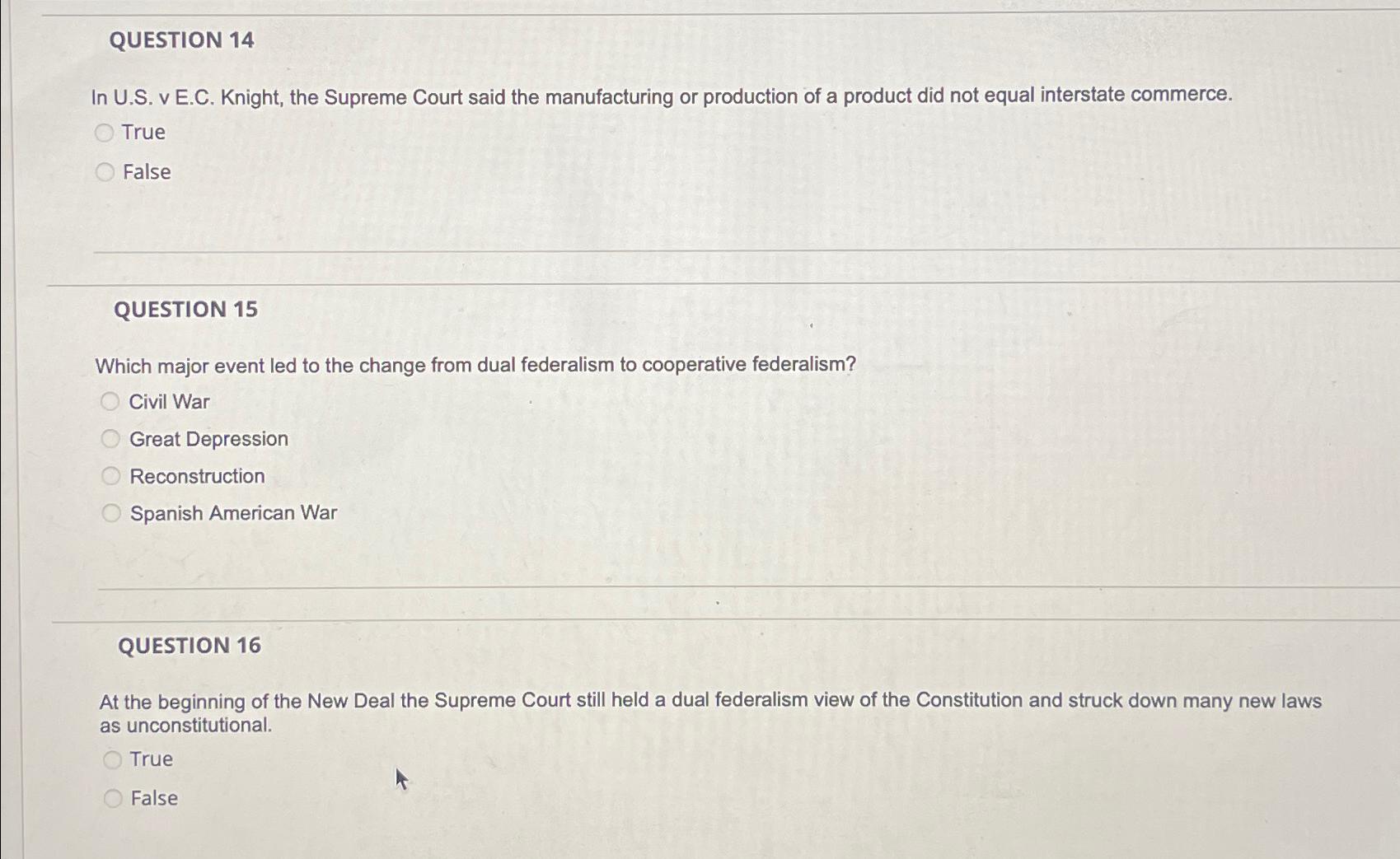 QUESTION 1 4 In U . S . v E . C . Knight, the