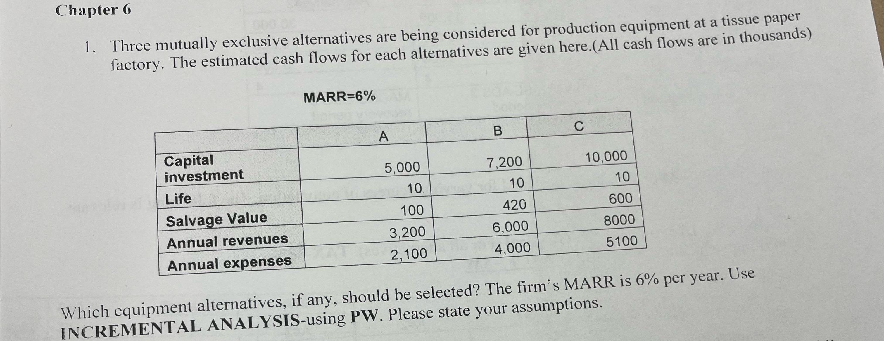 Chapter 6 Three mutually exclusive alternatives