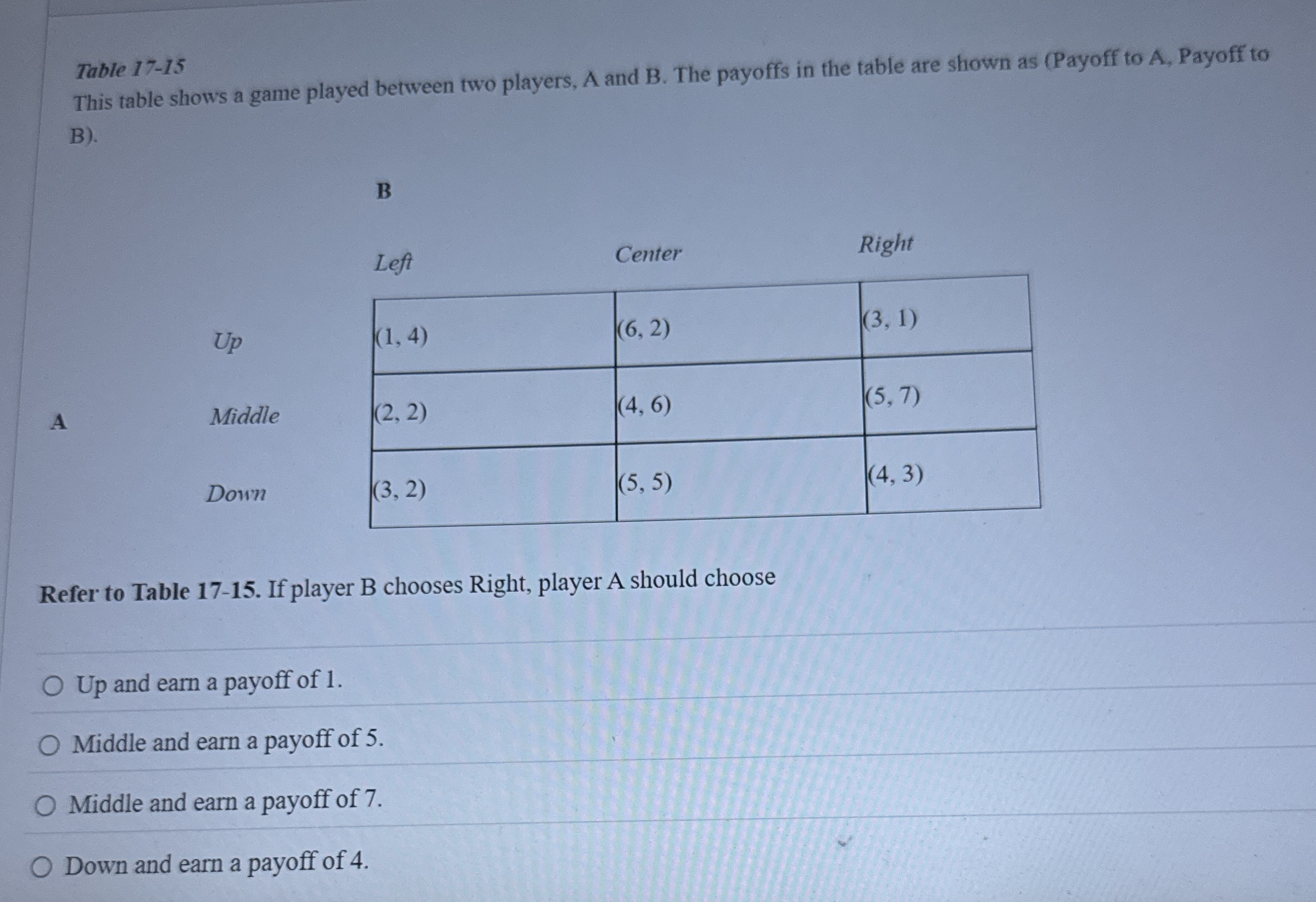 Table 1 7 - 1 5 This table shows a game played