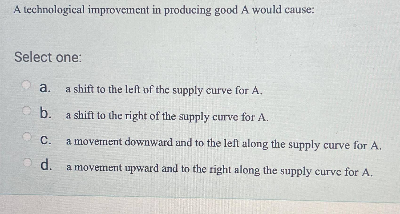 A technological improvement in producing good A