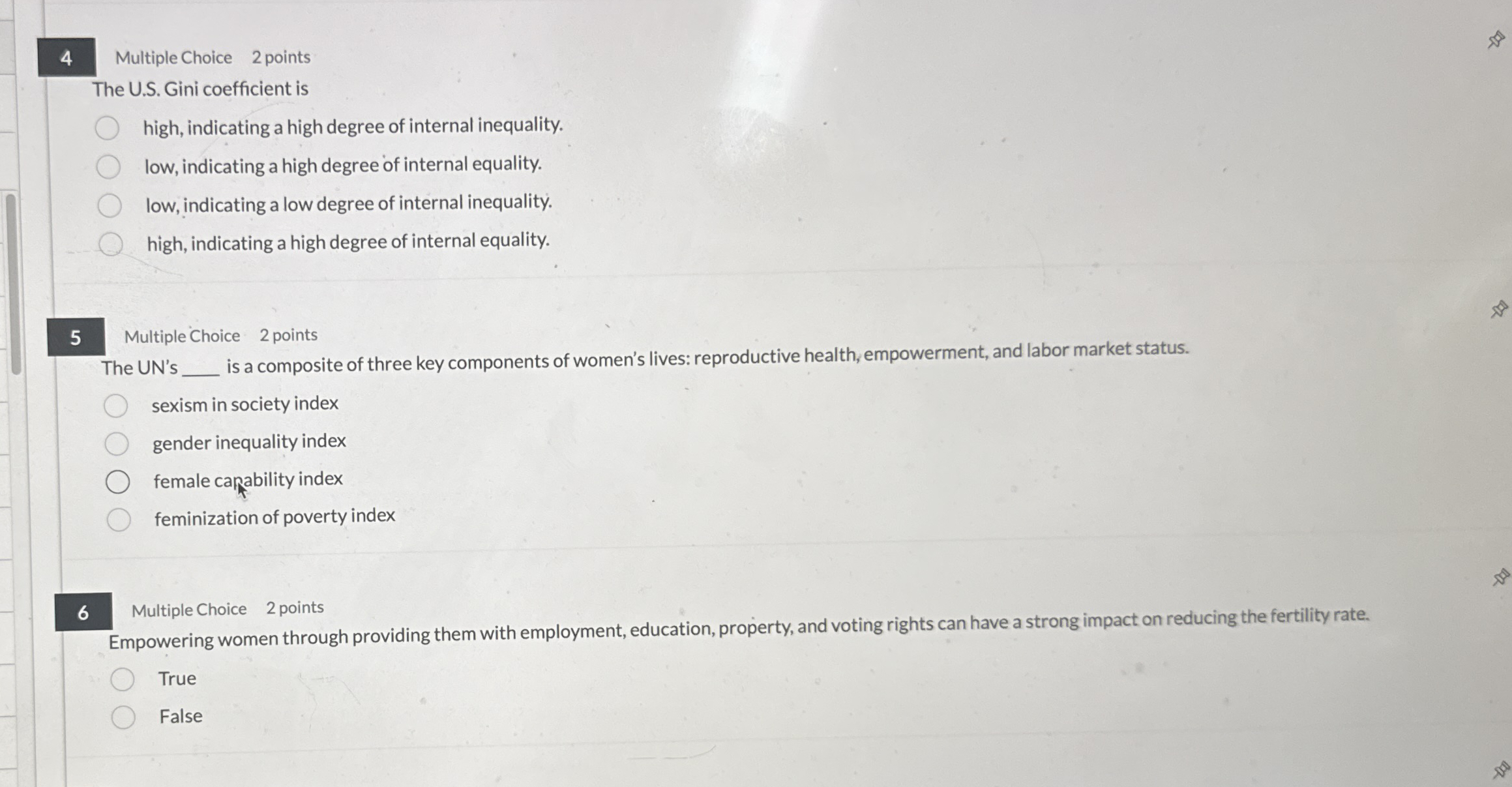 4 Multiple Choice 2 points The U . S . Gini