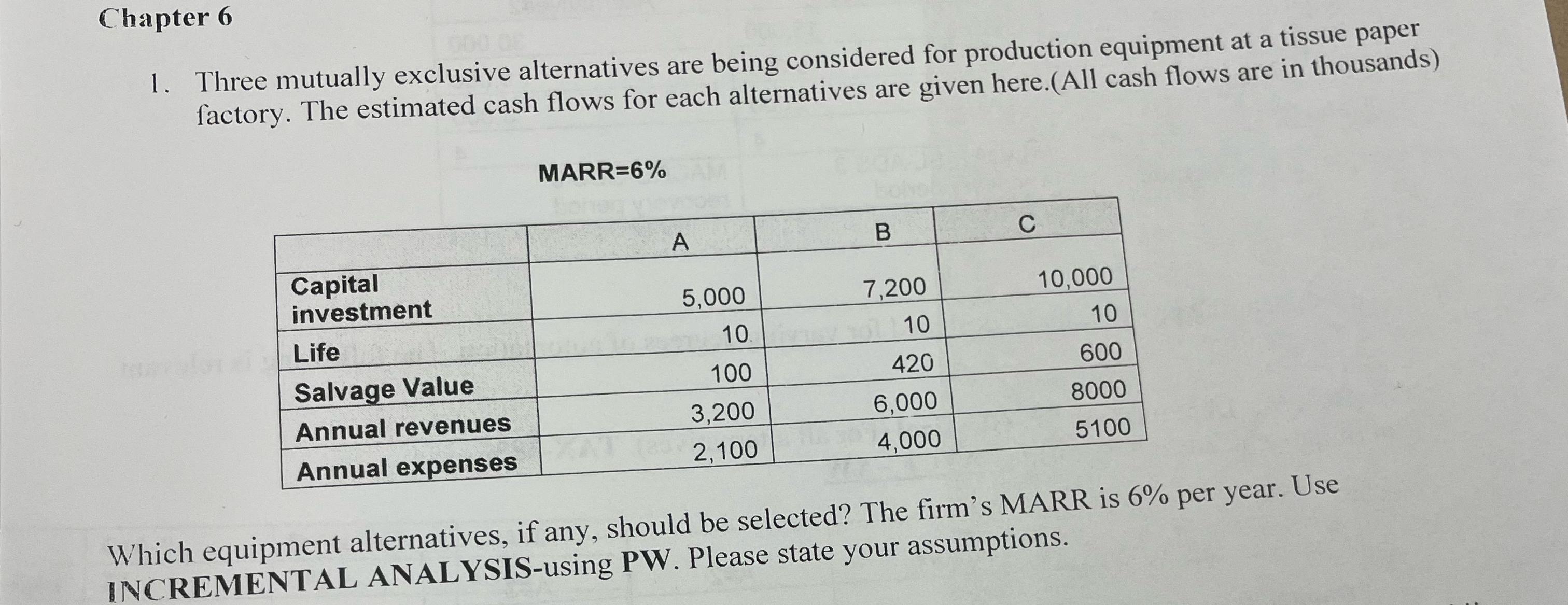 Chapter 6 Three mutually exclusive alternatives