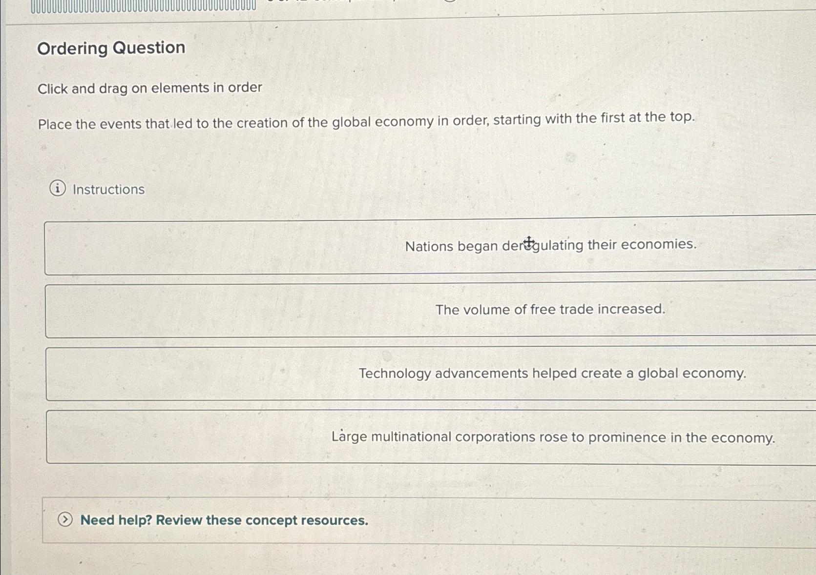 Ordering Question Click and drag on elements in
