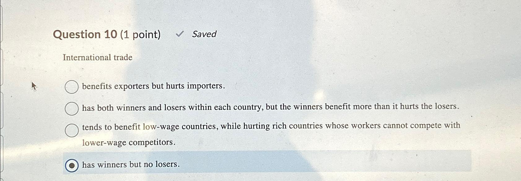 Question 1 0 ( 1 point ) Saved International