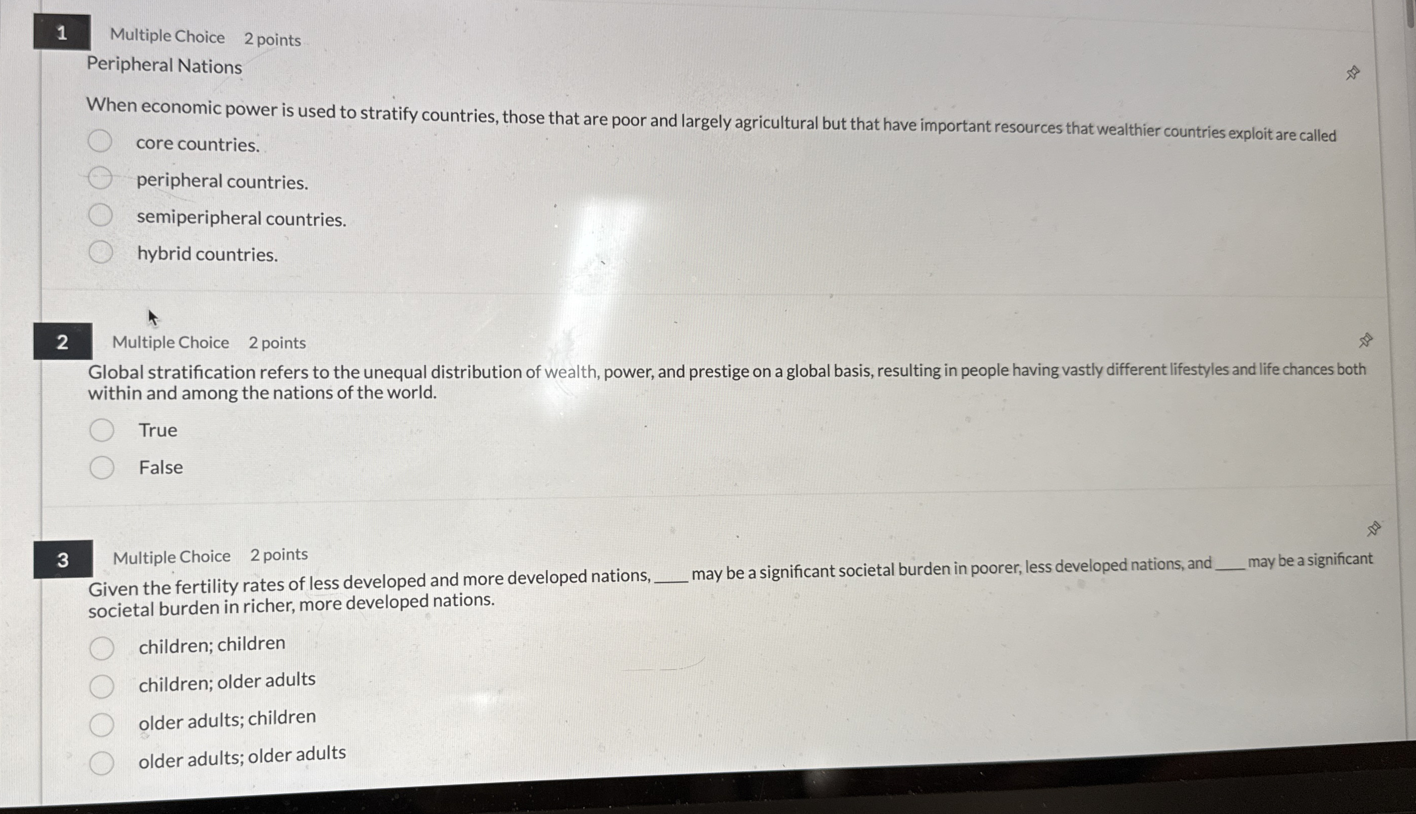 1 Multiple Choice 2 points Peripheral Nations