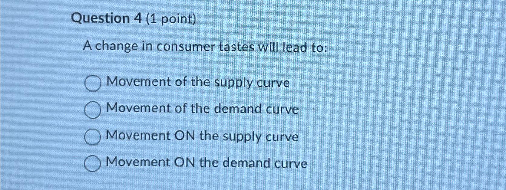 Question 4 ( 1 point ) A change in consumer