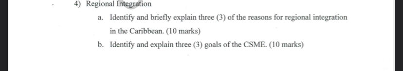 Regional Integration a . Identify and briefly