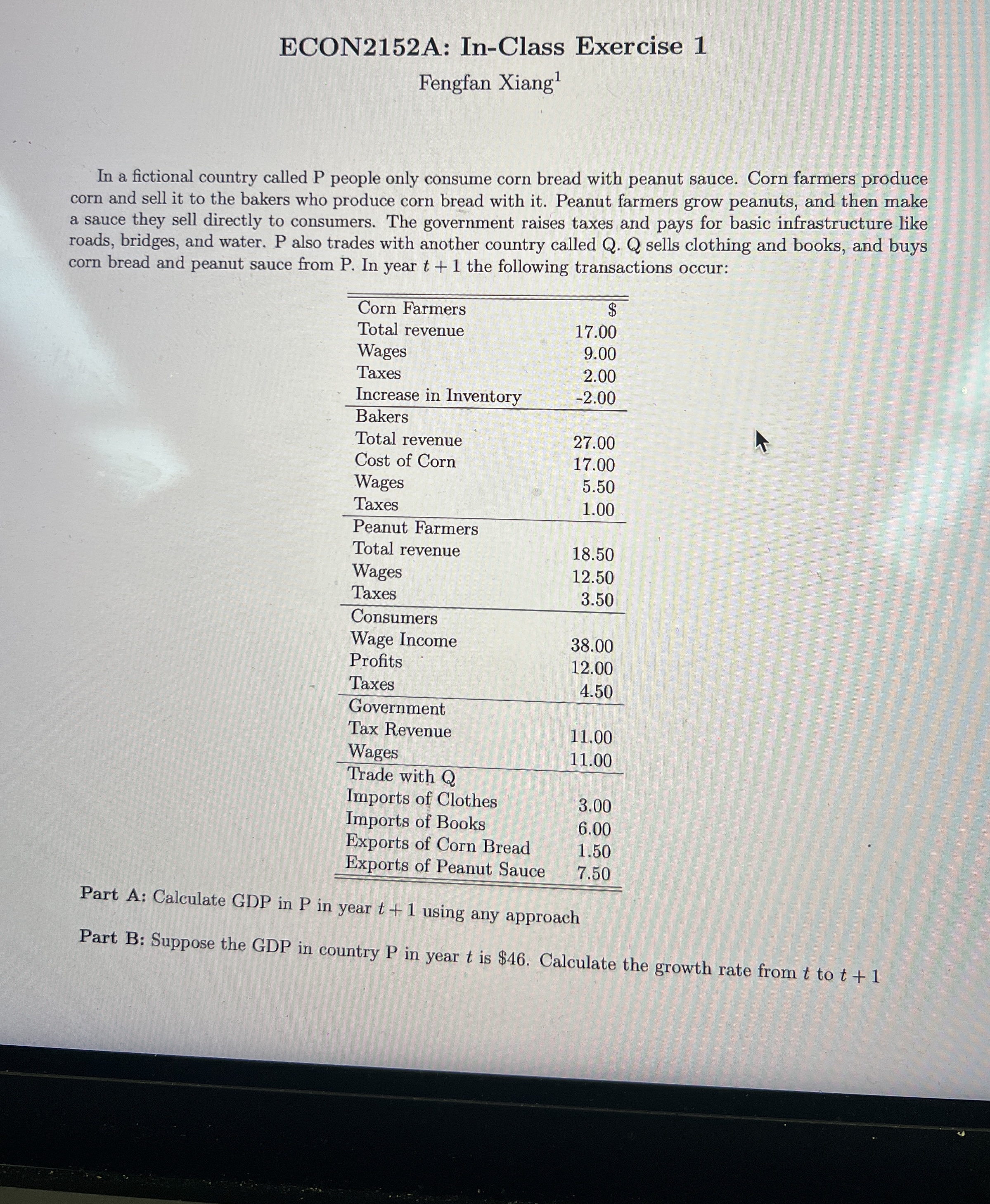 ECON 2 1 5 2 A: In - Class Exercise 1 Fengfan