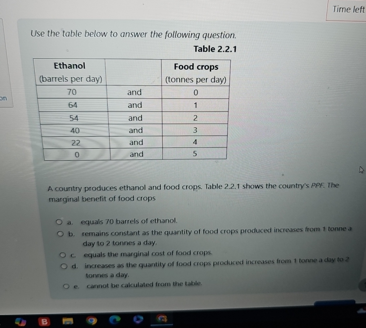 Time left Use the table below to answer the