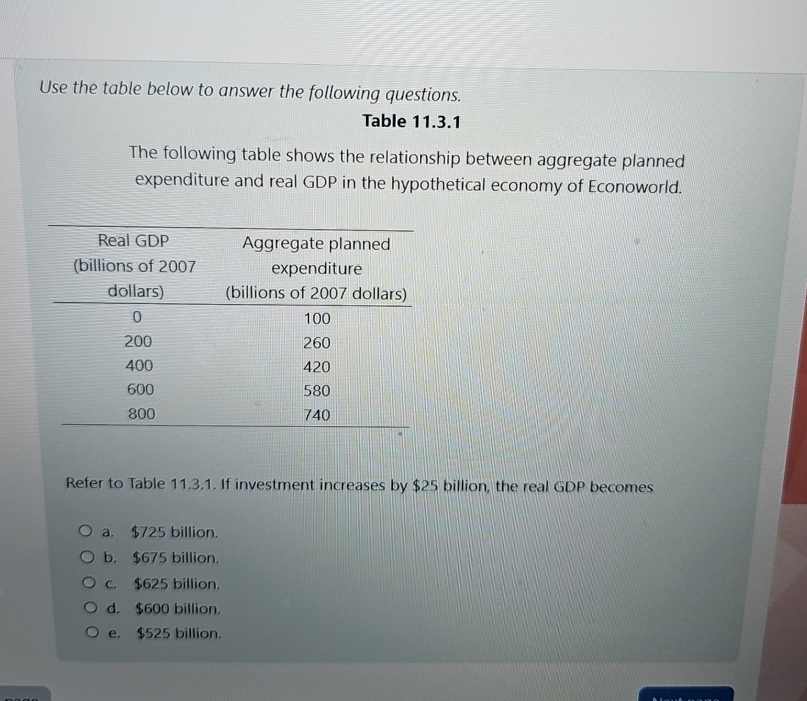 Use the table below to answer the following