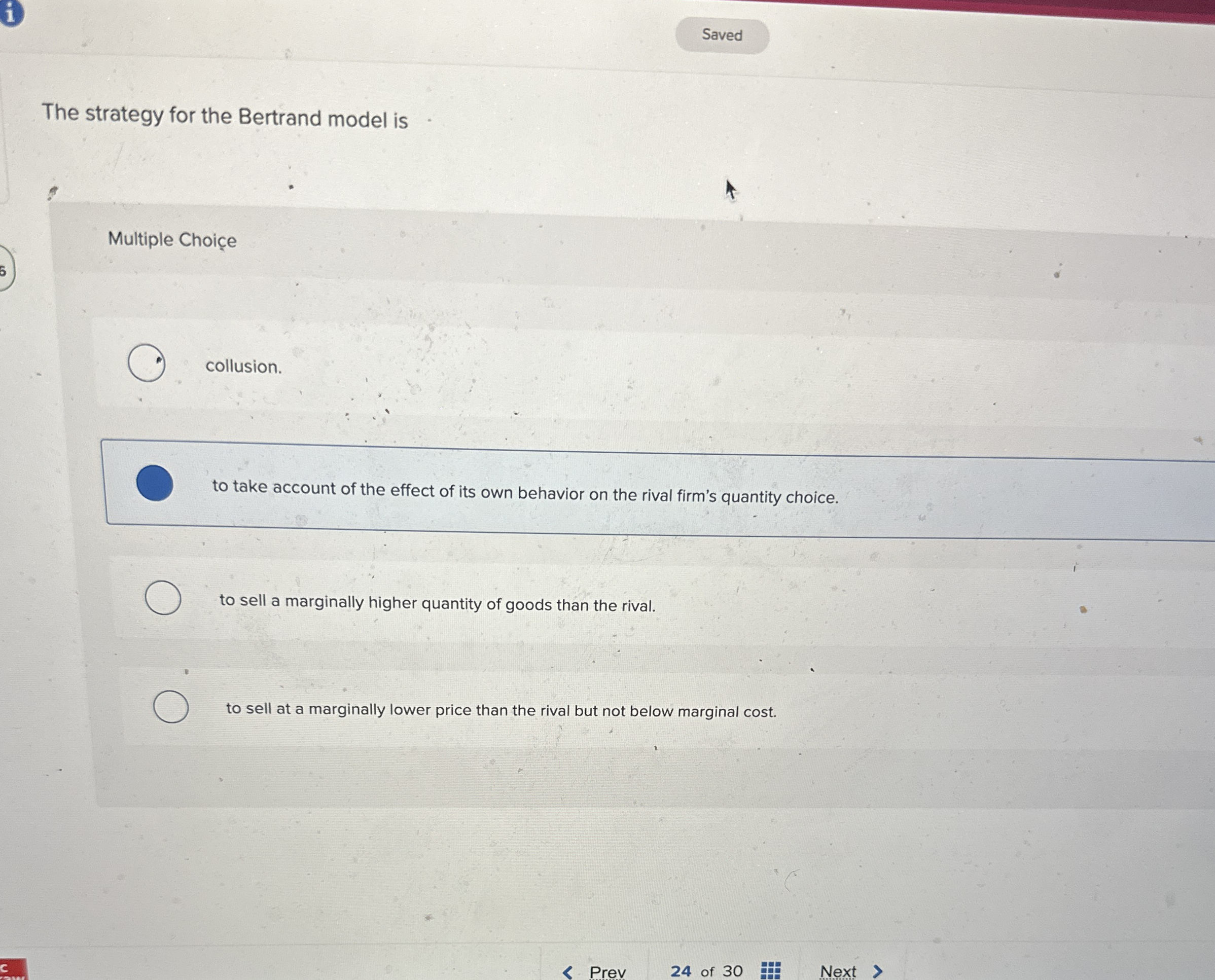 i The strategy for the Bertrand model is Multiple