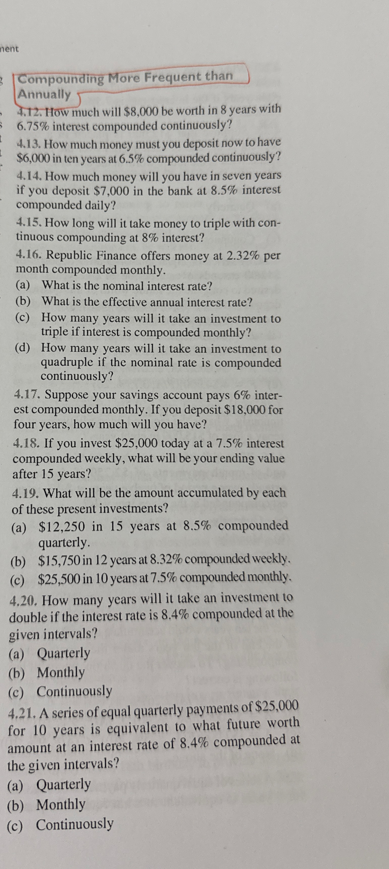 nent Compounding More Frequent than Annually 4 .