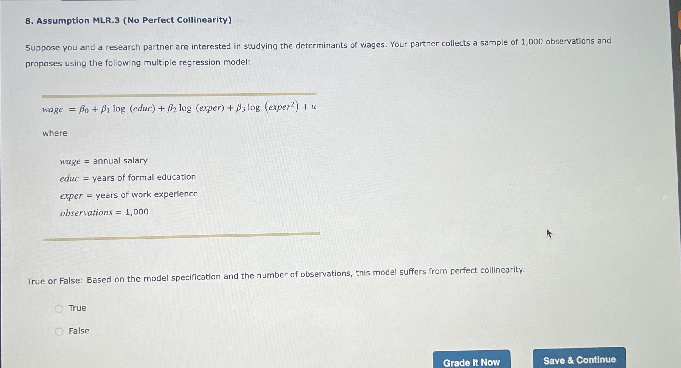 Assumption MLR . 3 ( No Perfect Collinearity )
