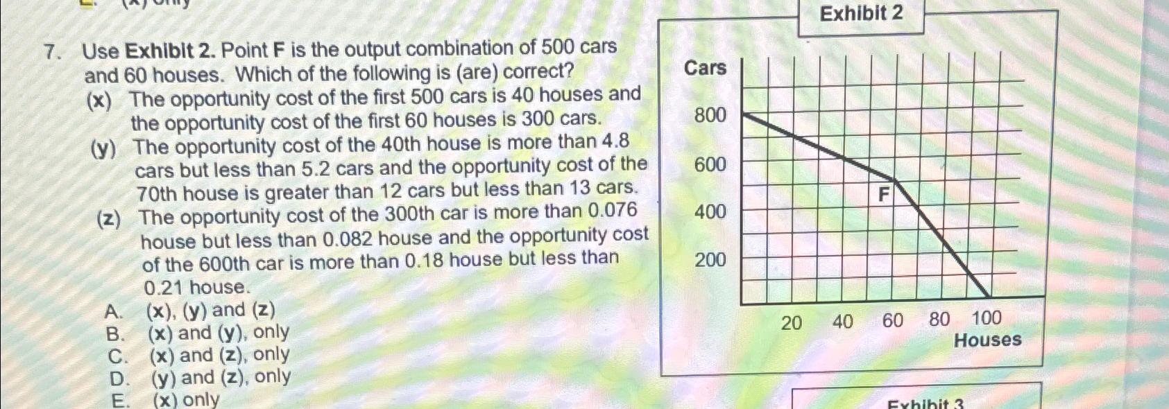 Exhibit 2 7 . Use Exhibit 2 . Point F is the