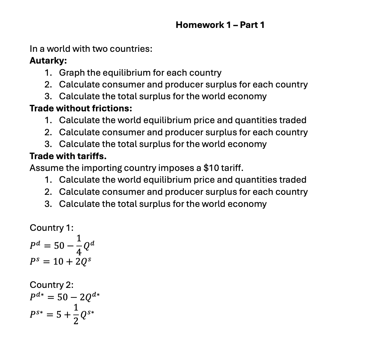 Homework 1 - Part 1 In a world with two