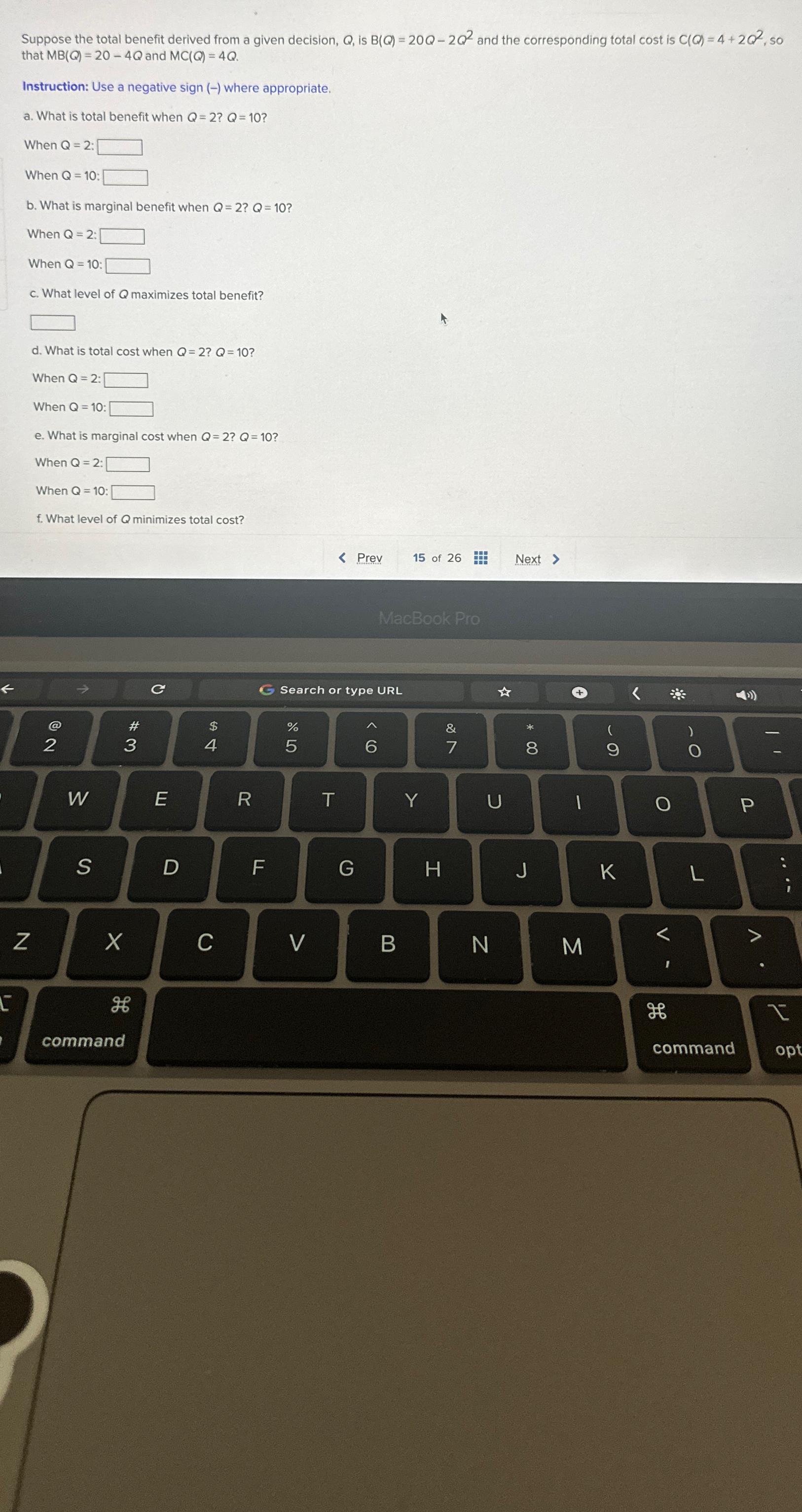 Suppose the total benefit derived from a given