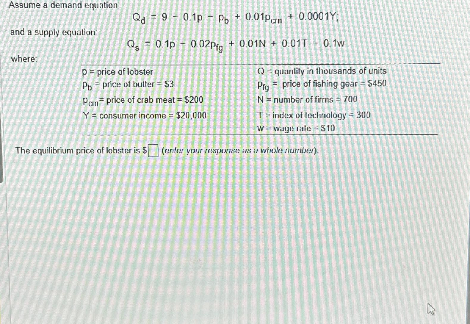 Assume a demand equation: Q d = 9 - 0 . 1 p - p b