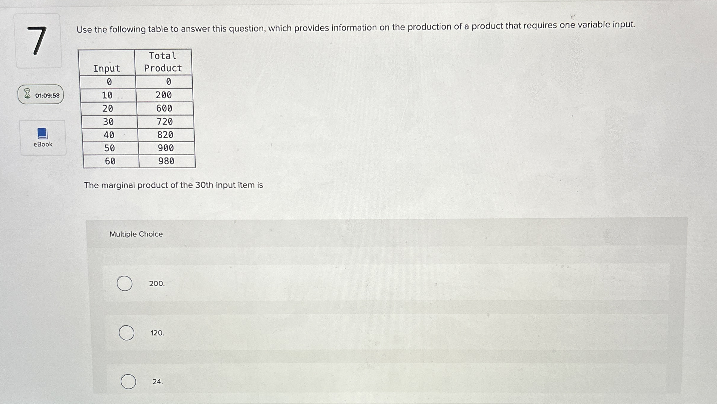 7 Use the following table to answer this