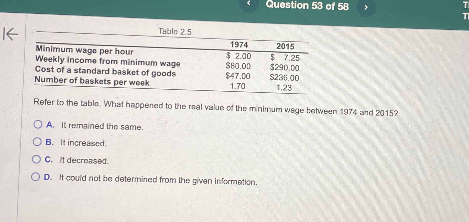 Question 5 3 of 5 8 Table 2 . 5 \ table [ [ , 1 9